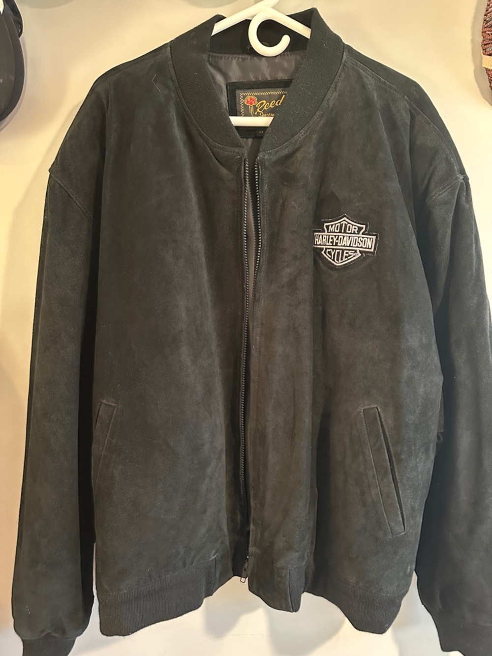 Harley-Davidson Black Suede Bomber Jacket with Chest Crest Patch